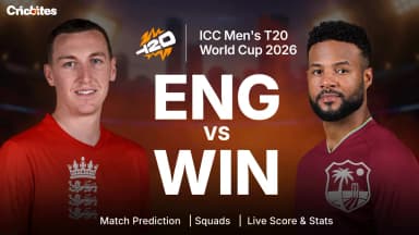 ENG vs WI: ICC Men’s T20 World Cup 2026 | Match Prediction, Squads, Live Score & Stats